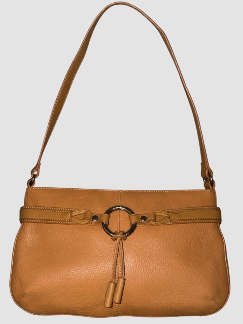 The Sak Shoulder Bag Tan Pebbled Leather Silver Ring Tassel Accents Top Zip Boho - Picture 4 of 9